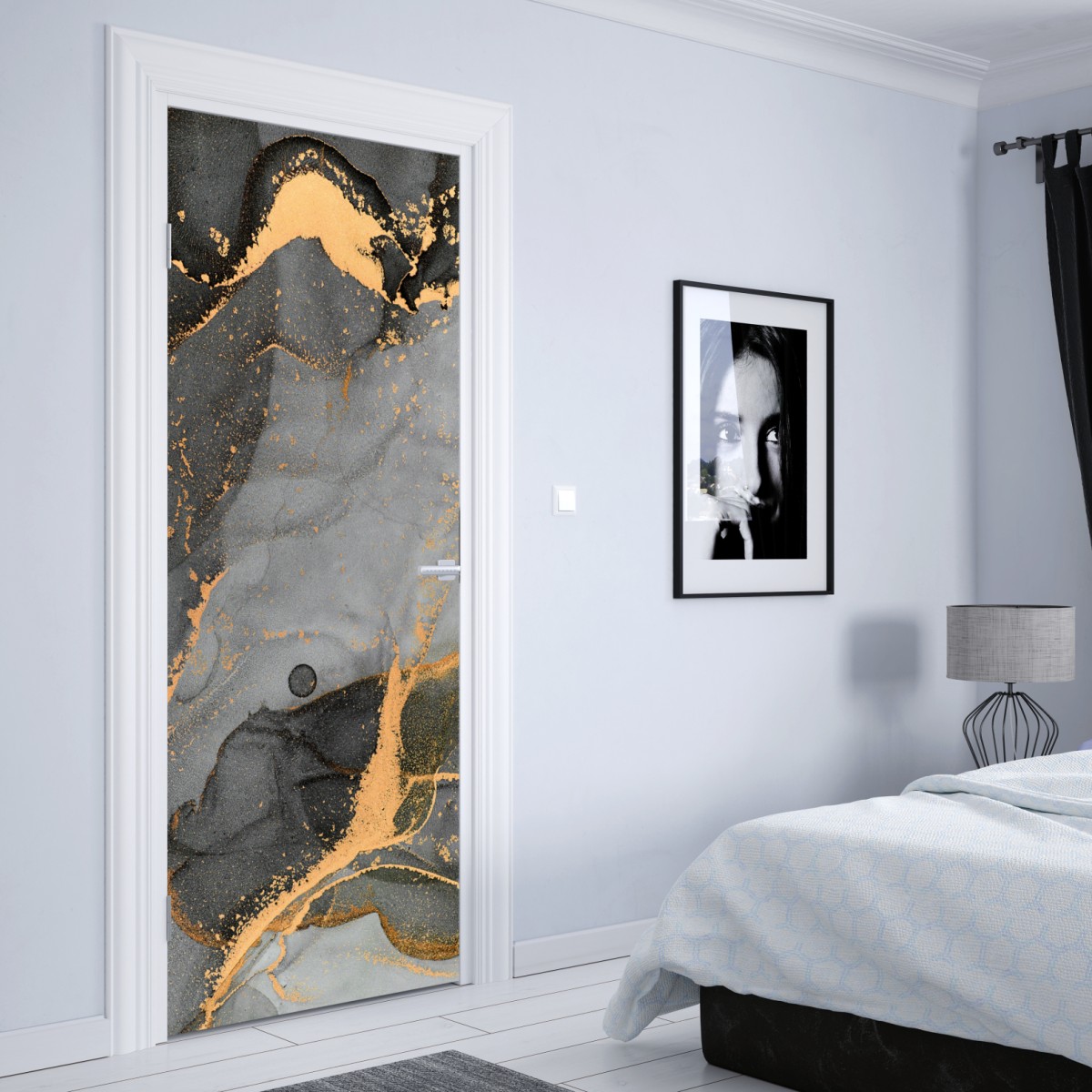 Naklejka na drzwi szary marmur ze złotymi żyłkami – Wallissimo® Naklejka na drzwi szary marmur ze złotymi żyłkami – Wallissimo®