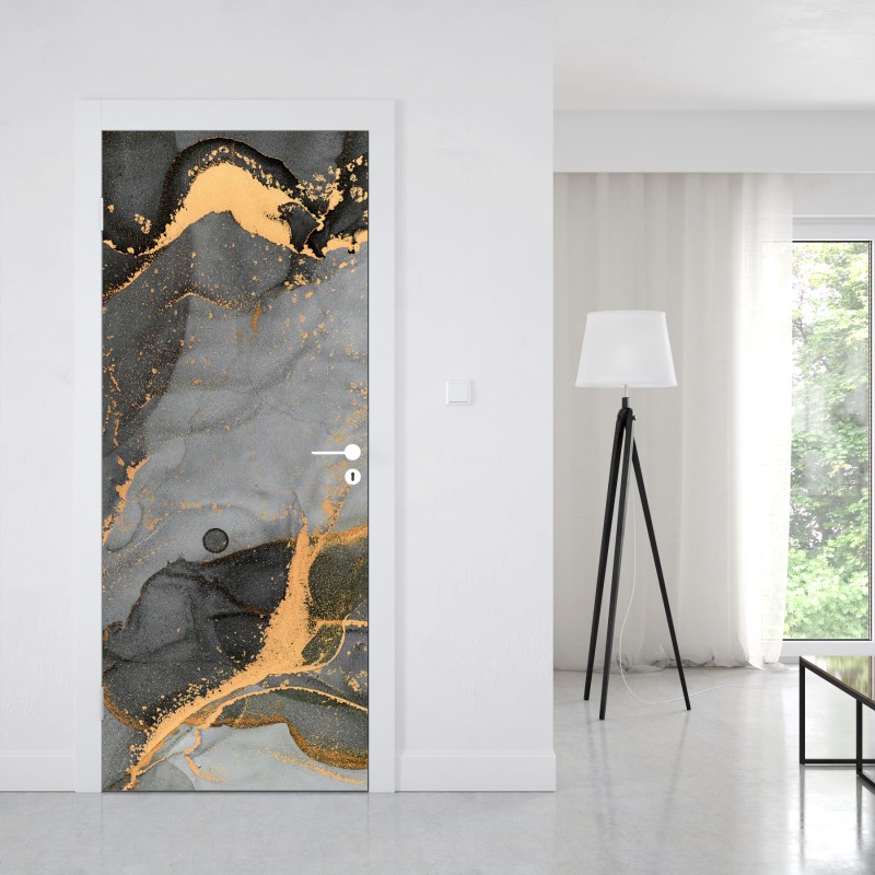 Naklejka na drzwi szary marmur ze złotymi żyłkami – Wallissimo® Naklejka na drzwi szary marmur ze złotymi żyłkami – Wallissimo®