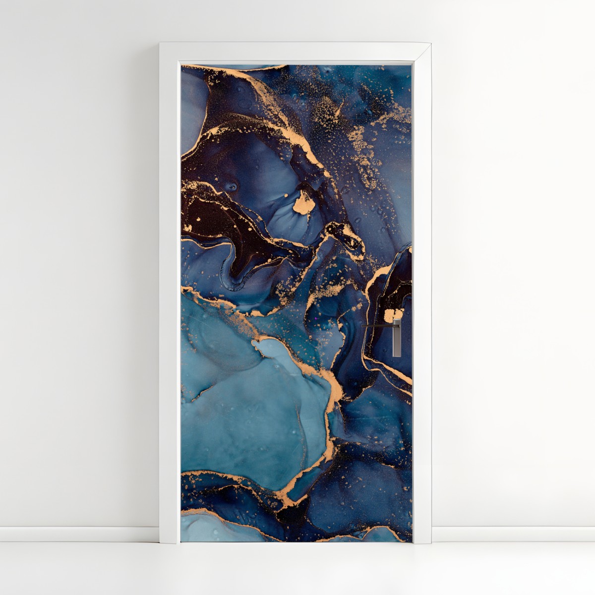 Door sticker deep ocean blues with gold veins