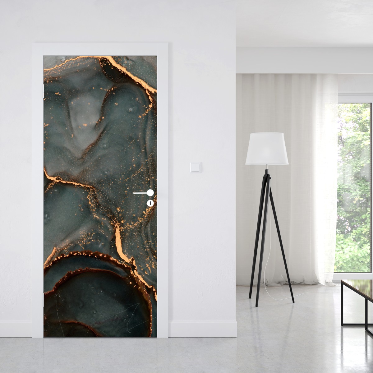 Naklejka na drzwi luksusowa abstrakcja turkus z złotymi żyłami – Wallissimo® Naklejka na drzwi luksusowa abstrakcja turkus z złotymi żyłami – Wallissimo®