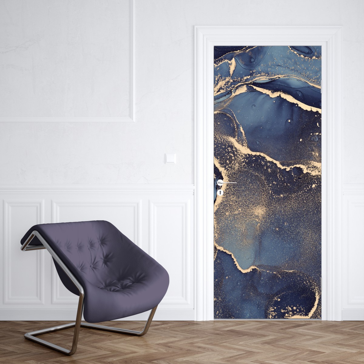Naklejka na drzwi senny abstrakcyjny motyw w granacie i złocie – Wallissimo® Naklejka na drzwi senny abstrakcyjny motyw w granacie i złocie – Wallissimo®
