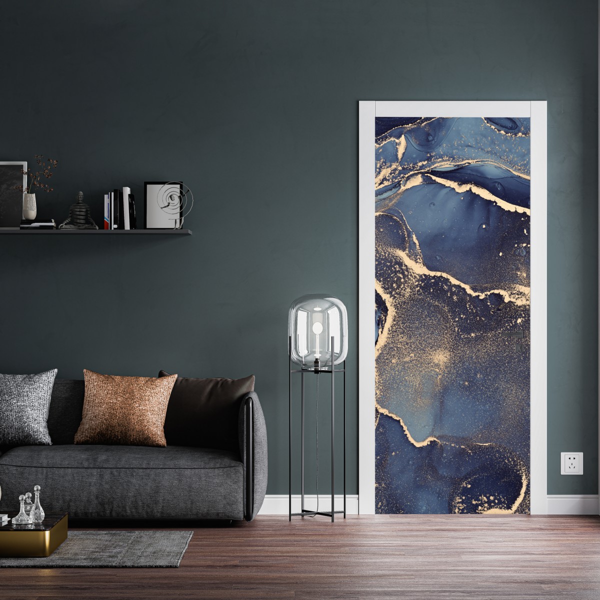 Naklejka na drzwi senny abstrakcyjny motyw w granacie i złocie – Wallissimo® Naklejka na drzwi senny abstrakcyjny motyw w granacie i złocie – Wallissimo®