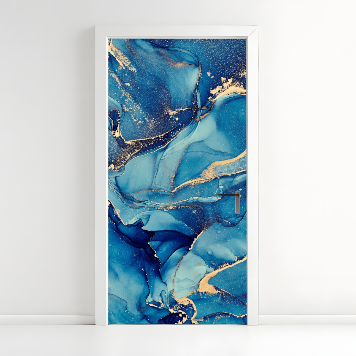 Door sticker ocean blue and gold fluid abstract