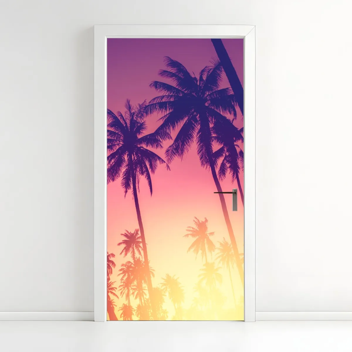 Naklejka na drzwi tropikalny zachód słońca z palmami – Wallissimo® Naklejka na drzwi tropikalny zachód słońca z palmami – Wallissimo®