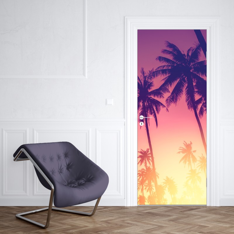 Naklejka na drzwi tropikalny zachód słońca z palmami – Wallissimo® Naklejka na drzwi tropikalny zachód słońca z palmami – Wallissimo®