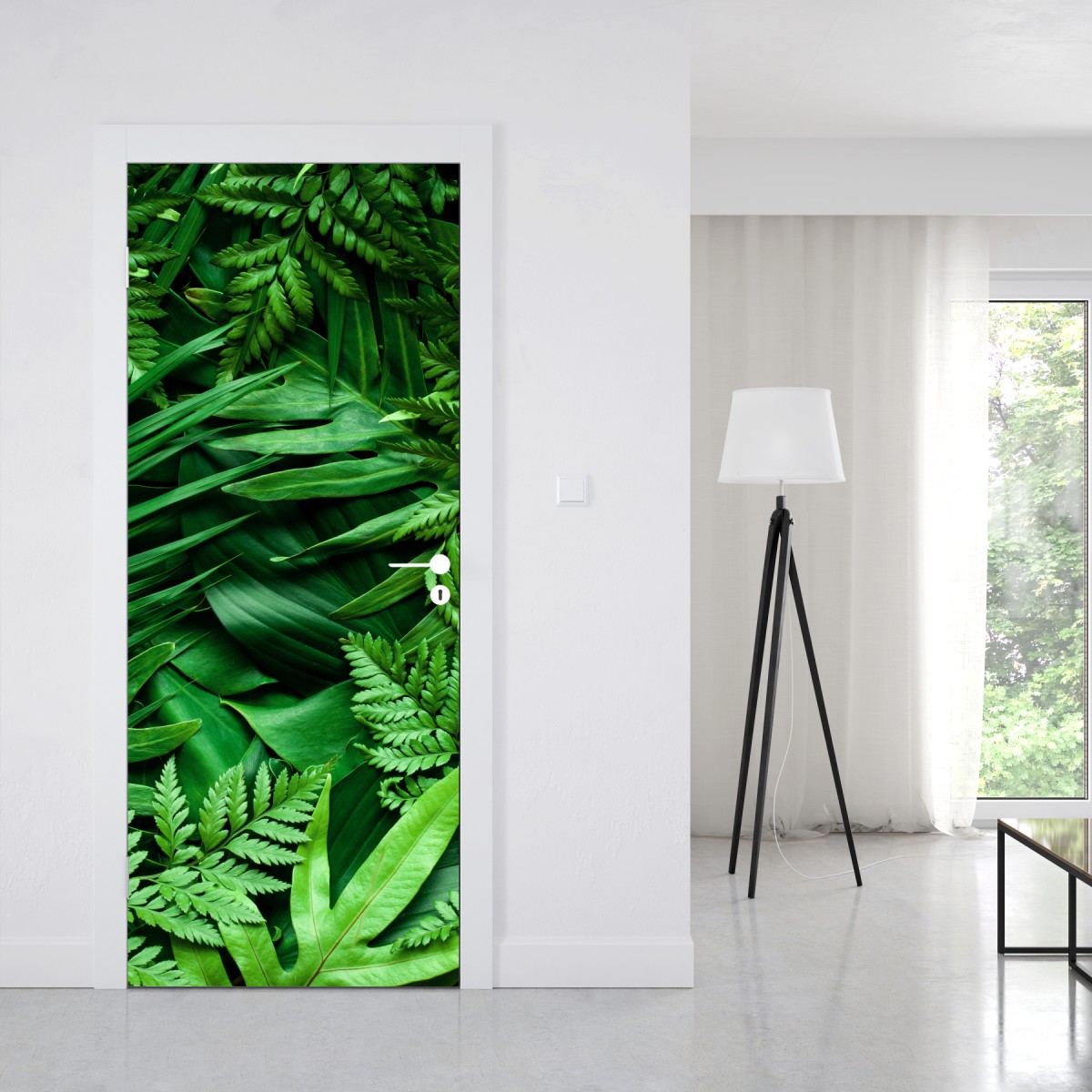 Naklejka na drzwi bujny zielony wzór liści – Wallissimo® Naklejka na drzwi bujny zielony wzór liści – Wallissimo®