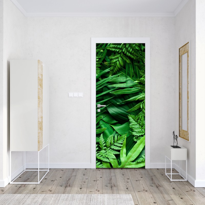 Naklejka na drzwi bujny zielony wzór liści – Wallissimo® Naklejka na drzwi bujny zielony wzór liści – Wallissimo®