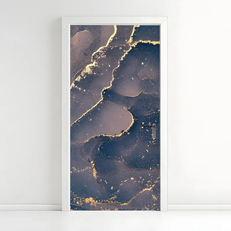 Naklejka na drzwi złote płynne linie abstrakcyjny wzór – Wallissimo®