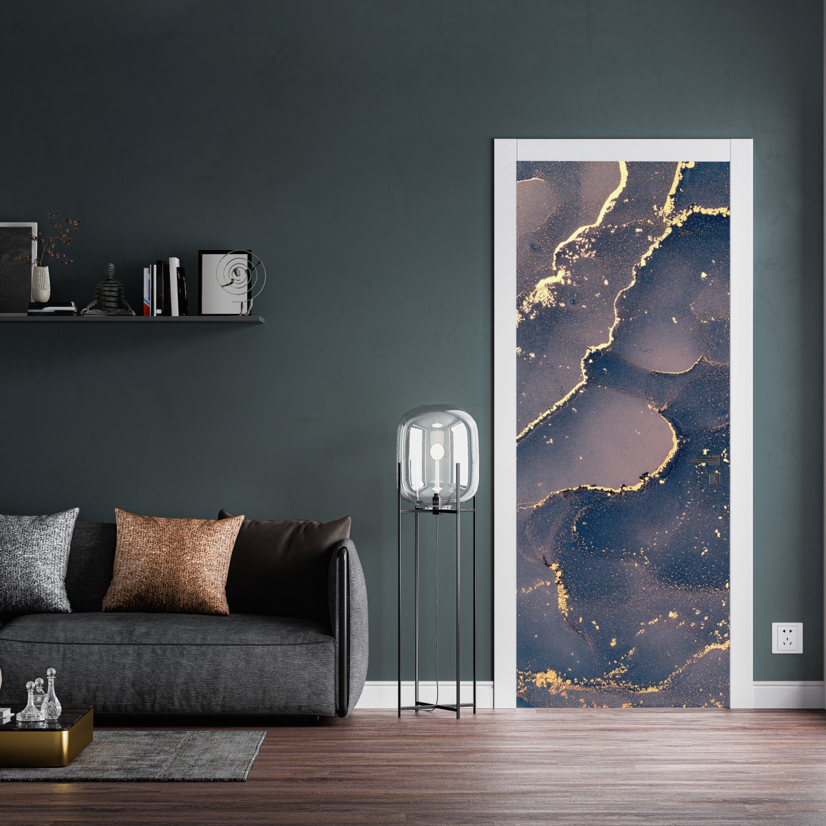 Naklejka na drzwi granatowo-złota marmurowa abstrakcja – Wallissimo® Naklejka na drzwi granatowo-złota marmurowa abstrakcja – Wallissimo®