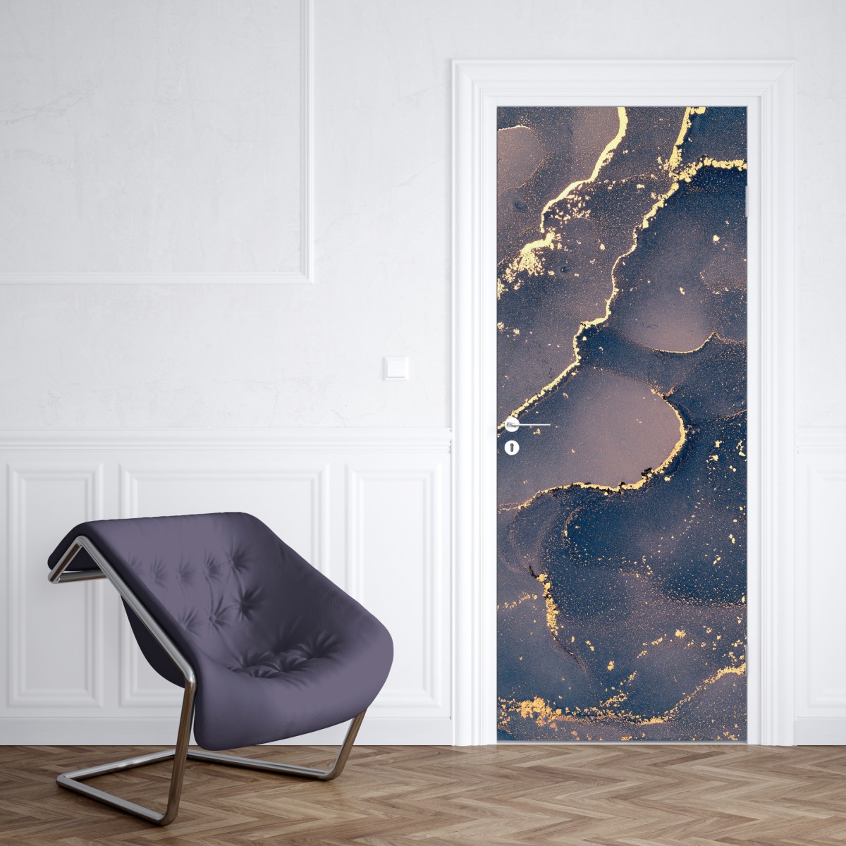 Naklejka na drzwi granatowo-złota marmurowa abstrakcja – Wallissimo® Naklejka na drzwi granatowo-złota marmurowa abstrakcja – Wallissimo®