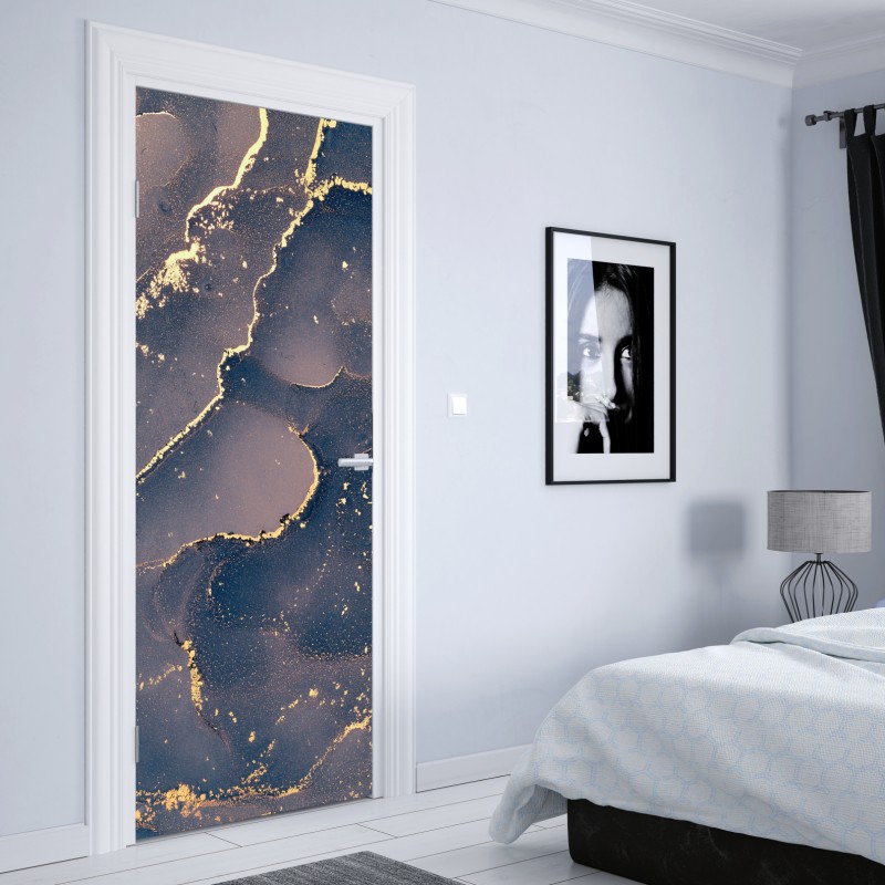 Naklejka na drzwi granatowo-złota marmurowa abstrakcja – Wallissimo® Naklejka na drzwi granatowo-złota marmurowa abstrakcja – Wallissimo®