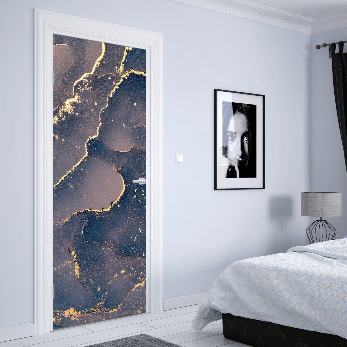 Naklejka na drzwi granatowo-złota marmurowa abstrakcja – Wallissimo® Naklejka na drzwi granatowo-złota marmurowa abstrakcja – Wallissimo®