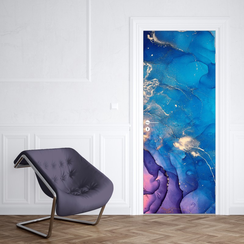 Naklejka na drzwi niebieska marmurowa abstrakcja z atramentu alkoholowego – Wallissimo® Naklejka na drzwi niebieska marmurowa abstrakcja z atramentu alkoholowego – Wallissimo®