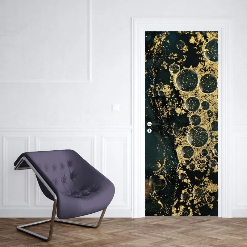 Naklejka na drzwi turkusowo-złota abstrakcyjna marmurkowa faktura – Wallissimo® Naklejka na drzwi turkusowo-złota abstrakcyjna marmurkowa faktura – Wallissimo®