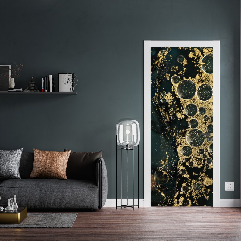 Naklejka na drzwi turkusowo-złota abstrakcyjna marmurkowa faktura – Wallissimo® Naklejka na drzwi turkusowo-złota abstrakcyjna marmurkowa faktura – Wallissimo®