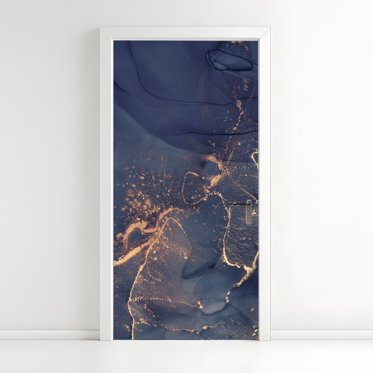 Door sticker navy marble abstract with gold veins