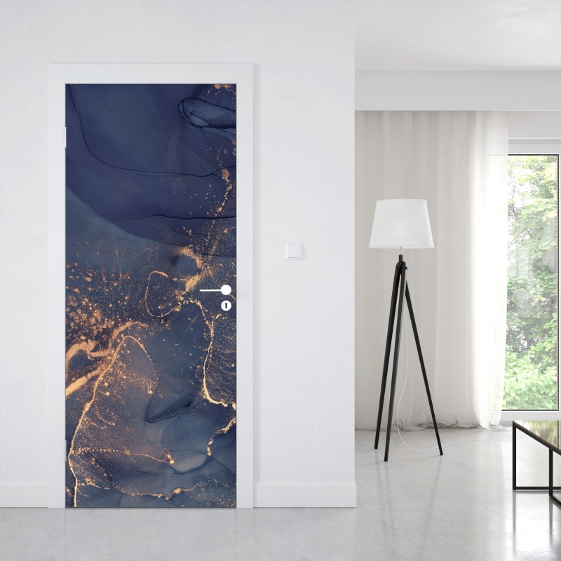 Naklejka na drzwi granatowa marmurowa abstrakcja ze złotymi żyłkami – Wallissimo® Naklejka na drzwi granatowa marmurowa abstrakcja ze złotymi żyłkami – Wallissimo®