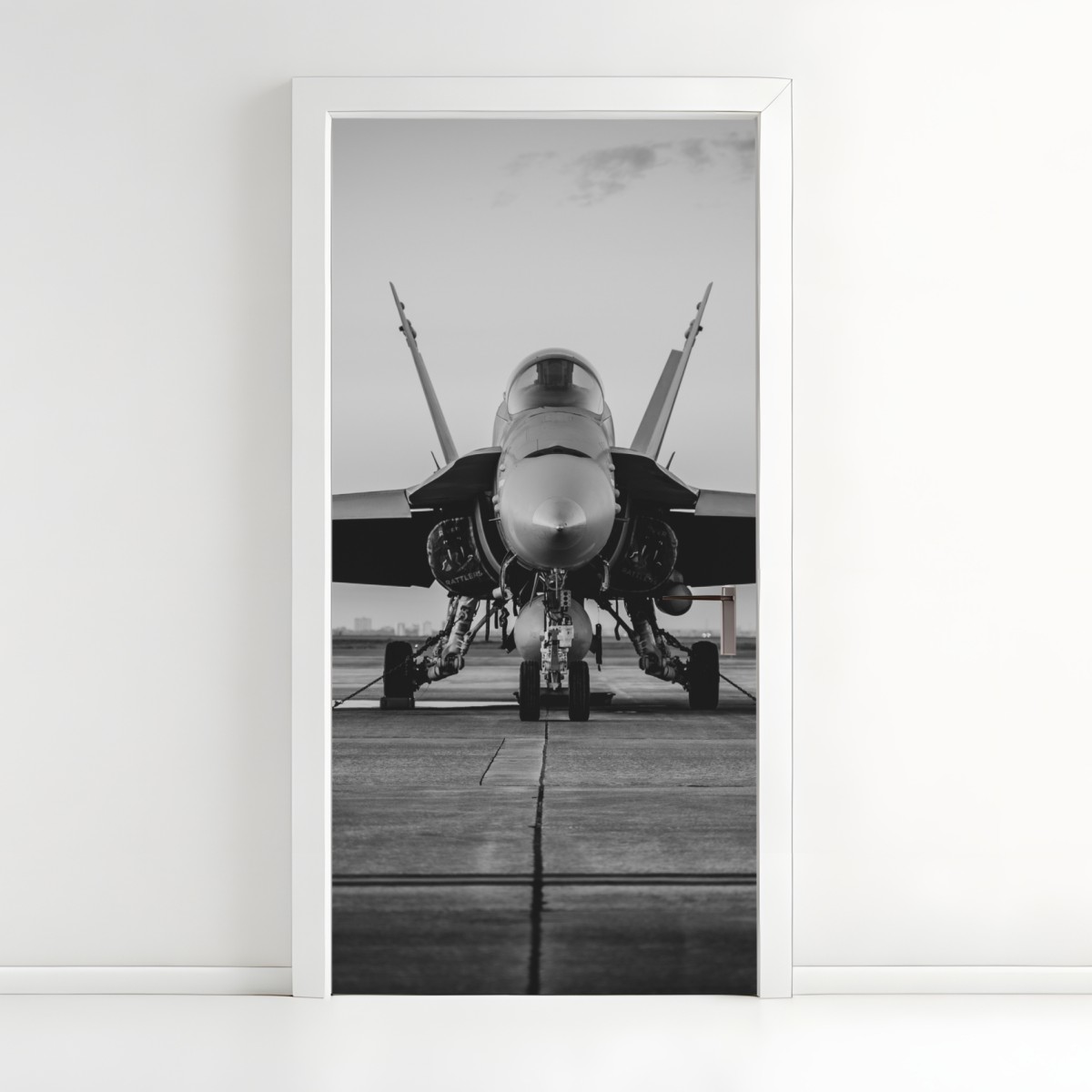 Door sticker fighter jet on runway