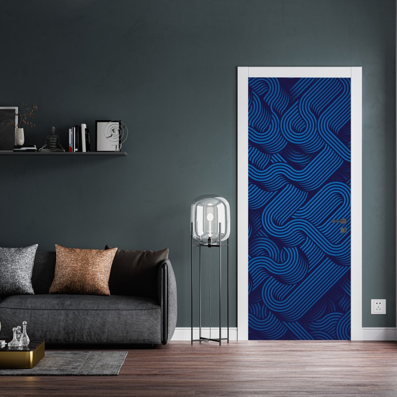 Naklejka na drzwi głęboki niebieski abstrakcyjny wzór linii – Wallissimo® Naklejka na drzwi głęboki niebieski abstrakcyjny wzór linii – Wallissimo®