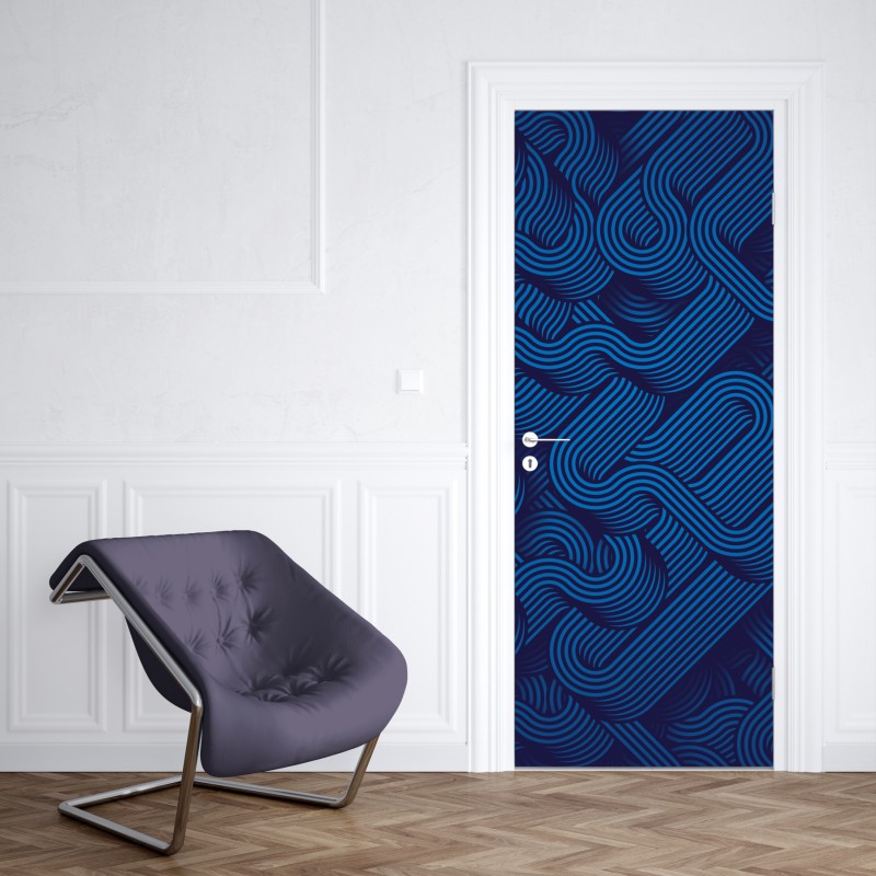 Naklejka na drzwi głęboki niebieski abstrakcyjny wzór linii – Wallissimo® Naklejka na drzwi głęboki niebieski abstrakcyjny wzór linii – Wallissimo®