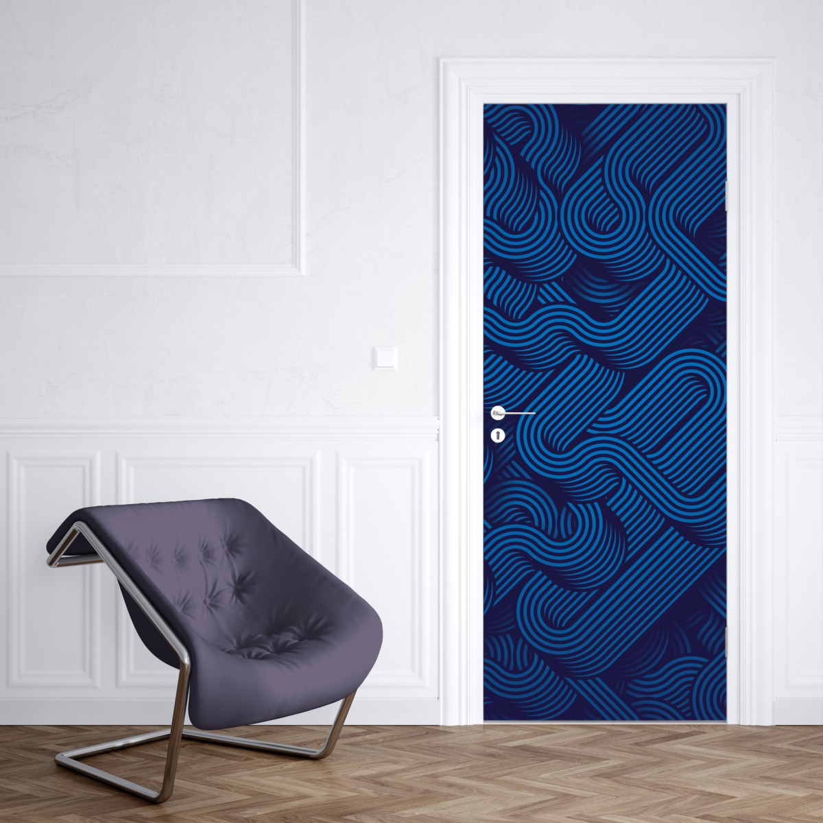 Naklejka na drzwi głęboki niebieski abstrakcyjny wzór linii – Wallissimo® Naklejka na drzwi głęboki niebieski abstrakcyjny wzór linii – Wallissimo®