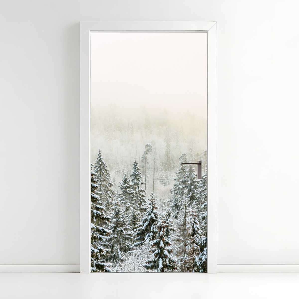 Door sticker winter forest in soft fog