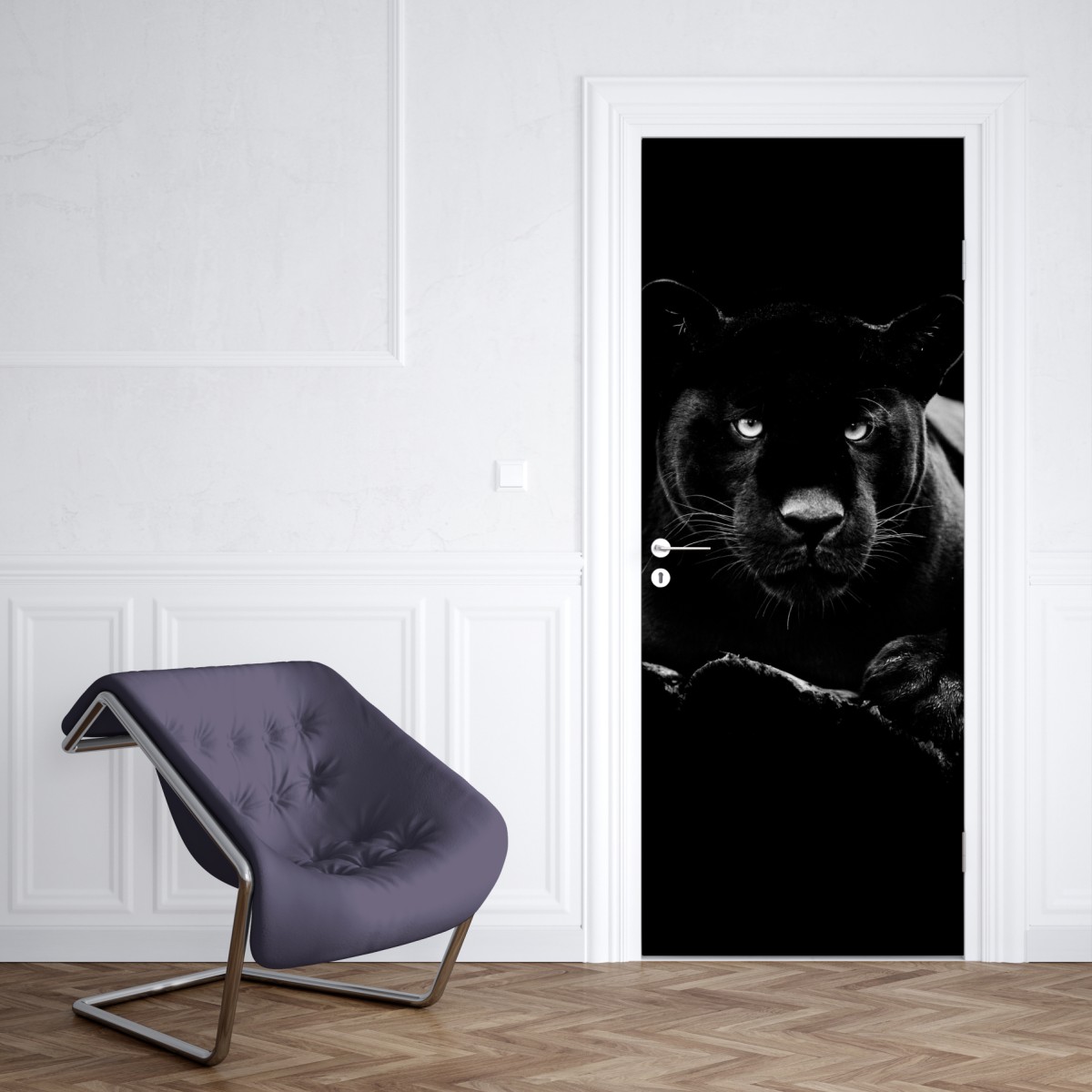 Naklejka na drzwi majestatyczny portret czarnej pantery – Wallissimo® Naklejka na drzwi majestatyczny portret czarnej pantery – Wallissimo®