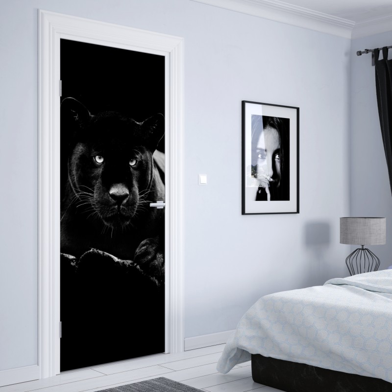 Naklejka na drzwi majestatyczny portret czarnej pantery – Wallissimo® Naklejka na drzwi majestatyczny portret czarnej pantery – Wallissimo®