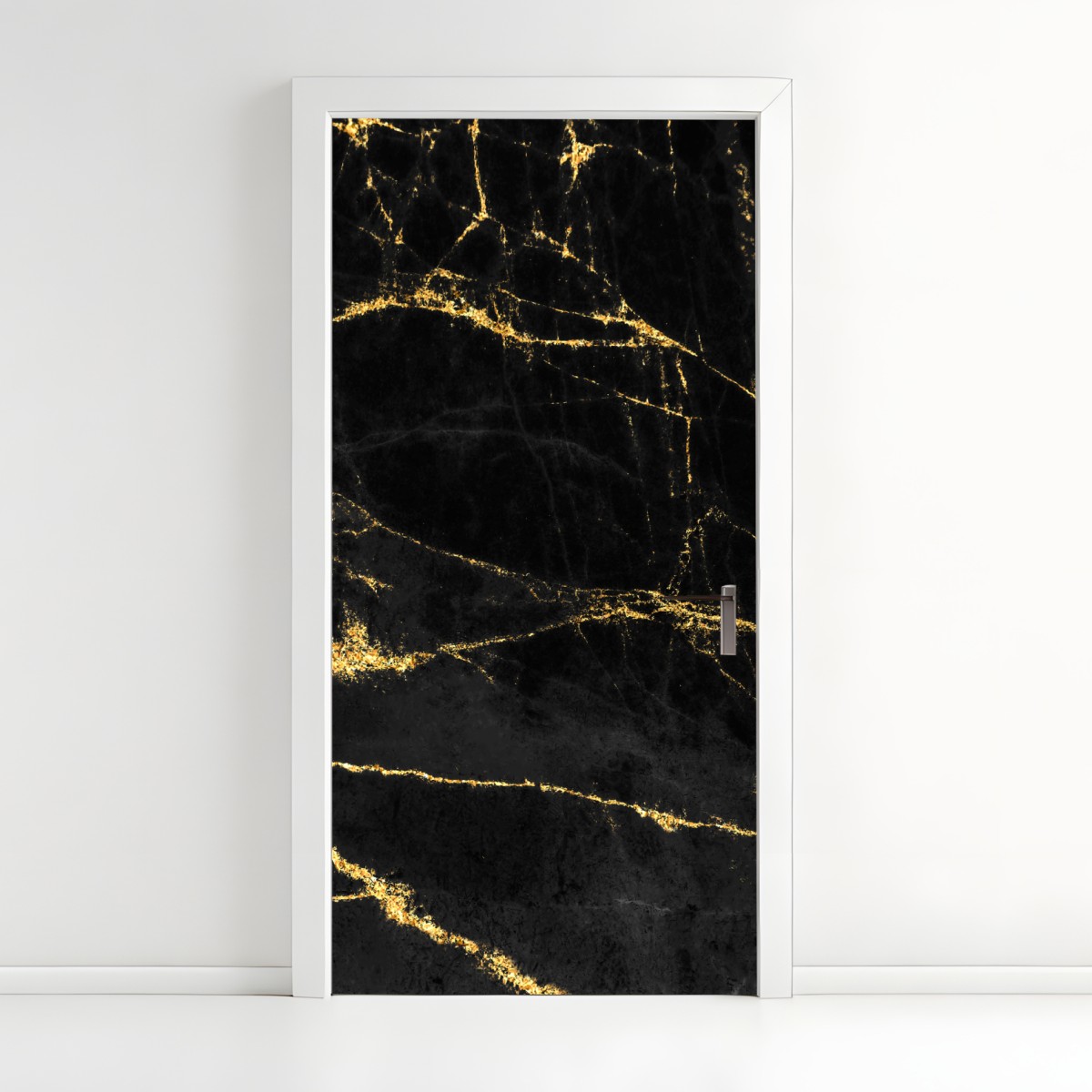 Door sticker luxury black marble with gold veins