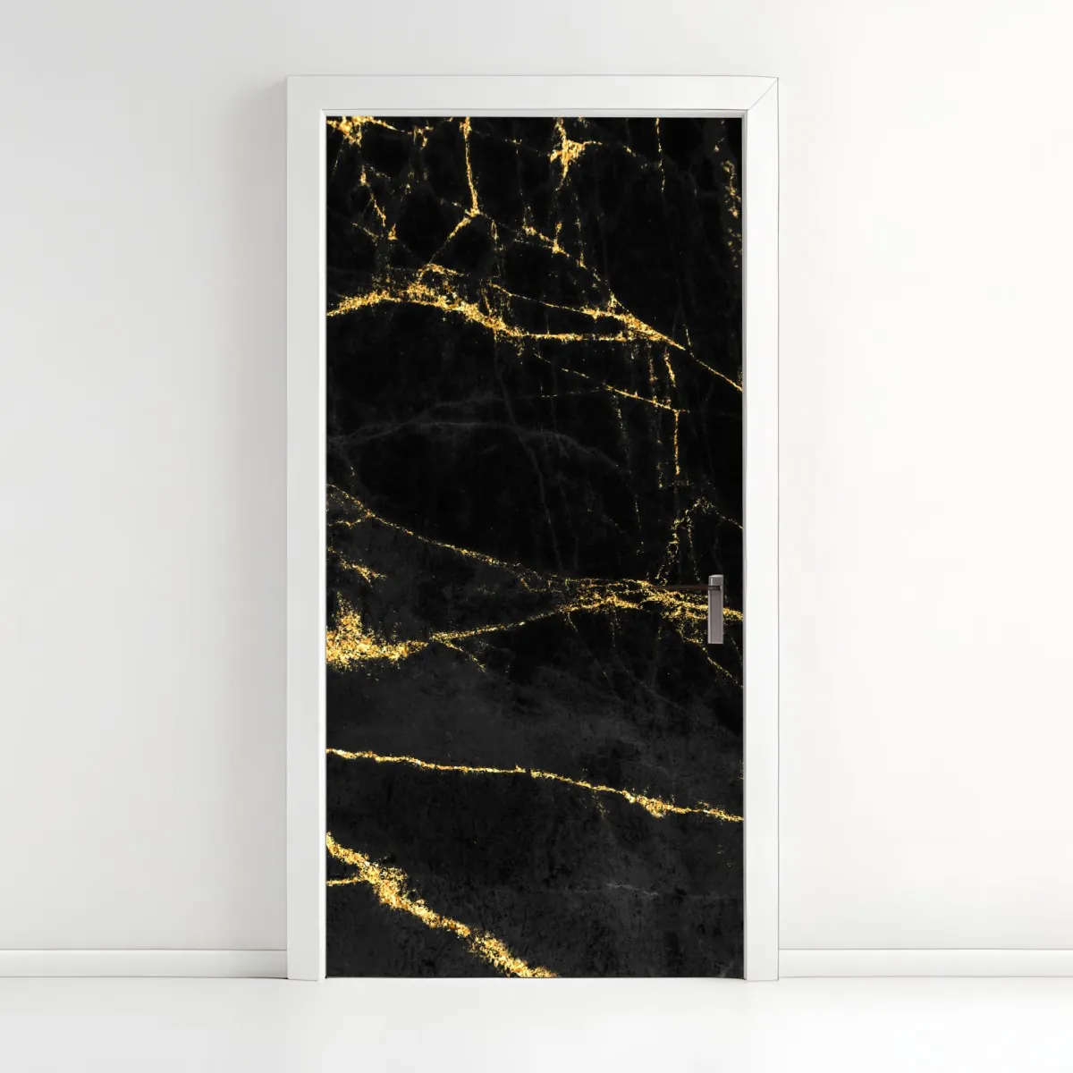 Naklejka na drzwi czarny marmur ze złotymi żyłami – Wallissimo® Naklejka na drzwi czarny marmur ze złotymi żyłami – Wallissimo®
