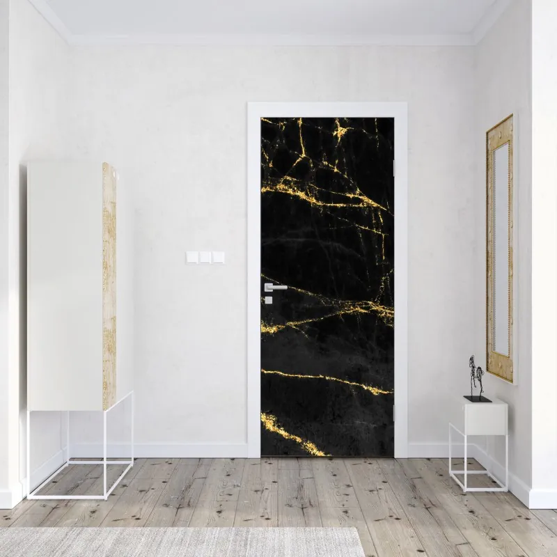 Naklejka na drzwi czarny marmur ze złotymi żyłami – Wallissimo® Naklejka na drzwi czarny marmur ze złotymi żyłami – Wallissimo®