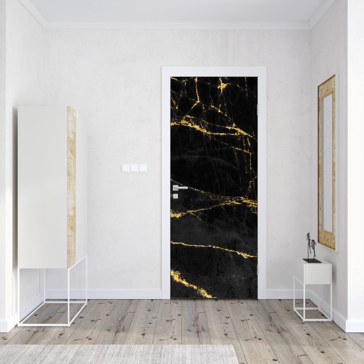 Naklejka na drzwi czarny marmur ze złotymi żyłami – Wallissimo® Naklejka na drzwi czarny marmur ze złotymi żyłami – Wallissimo®