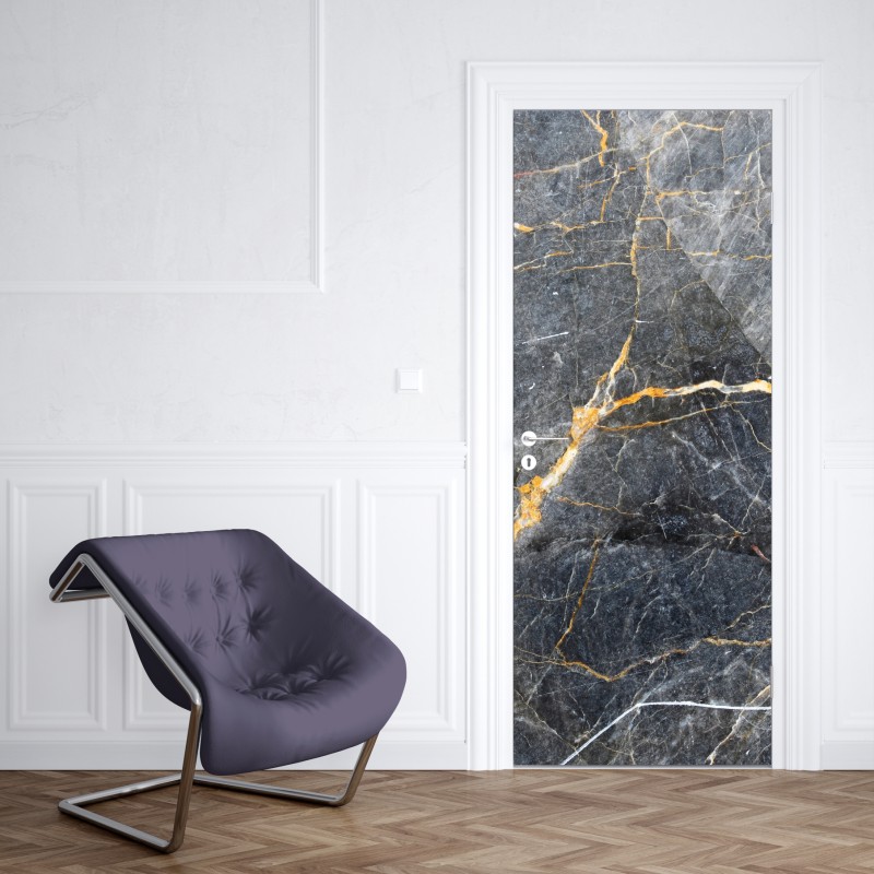 Naklejka na drzwi ciemnoszary marmur ze złotymi żyłami – Wallissimo® Naklejka na drzwi ciemnoszary marmur ze złotymi żyłami – Wallissimo®