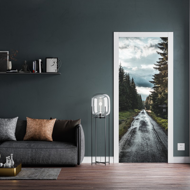 Naklejka na drzwi leśna droga wśród sosen – Wallissimo® Naklejka na drzwi leśna droga wśród sosen – Wallissimo®