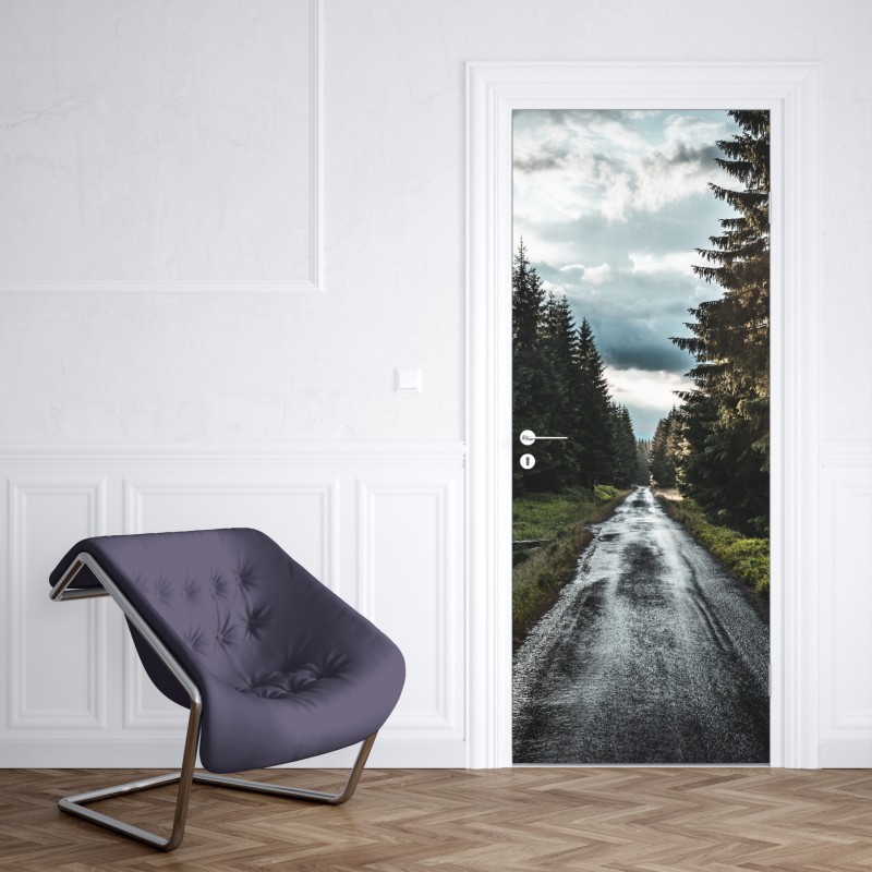Naklejka na drzwi leśna droga wśród sosen – Wallissimo® Naklejka na drzwi leśna droga wśród sosen – Wallissimo®