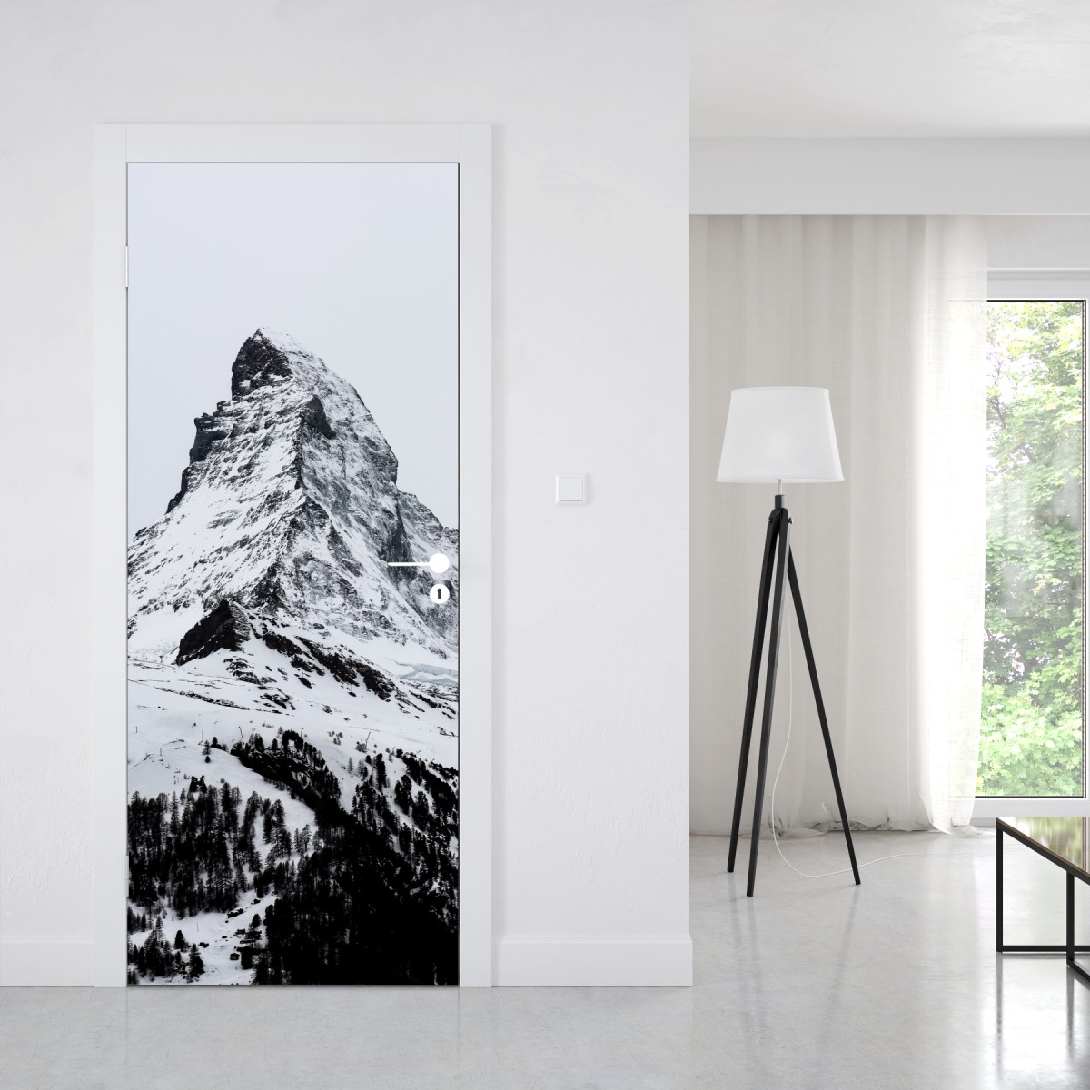 Naklejka na drzwi samotny pokryty śniegiem szczyt górski – Wallissimo® Naklejka na drzwi samotny pokryty śniegiem szczyt górski – Wallissimo®