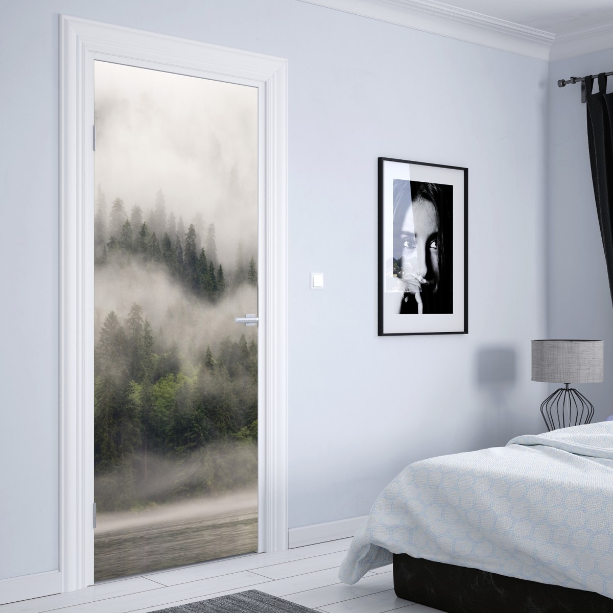 Naklejka na drzwi mglisty las nad wybrzeżem, Kolumbia Brytyjska – Wallissimo® Naklejka na drzwi mglisty las nad wybrzeżem, Kolumbia Brytyjska – Wallissimo®