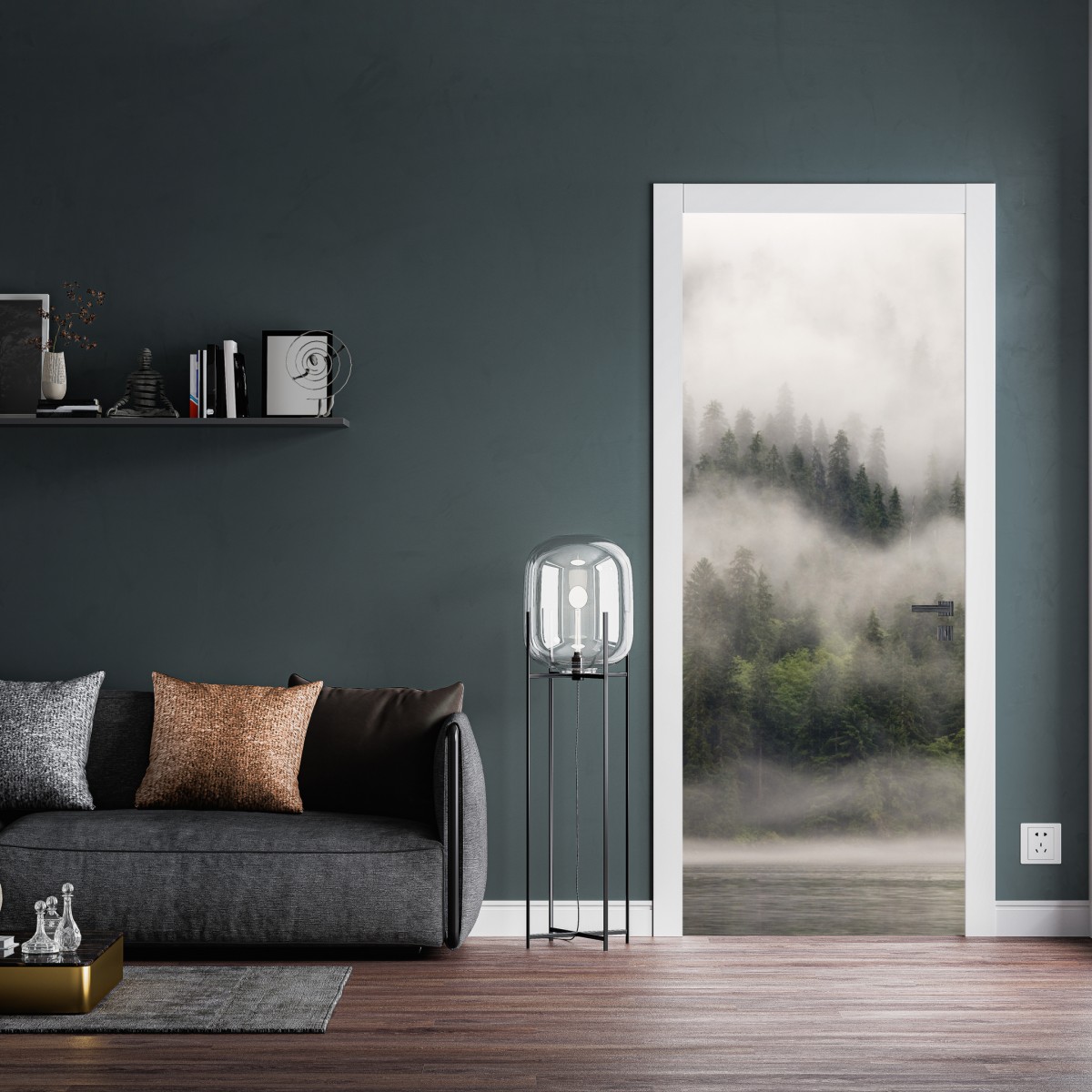 Naklejka na drzwi mglisty las nad wybrzeżem, Kolumbia Brytyjska – Wallissimo® Naklejka na drzwi mglisty las nad wybrzeżem, Kolumbia Brytyjska – Wallissimo®