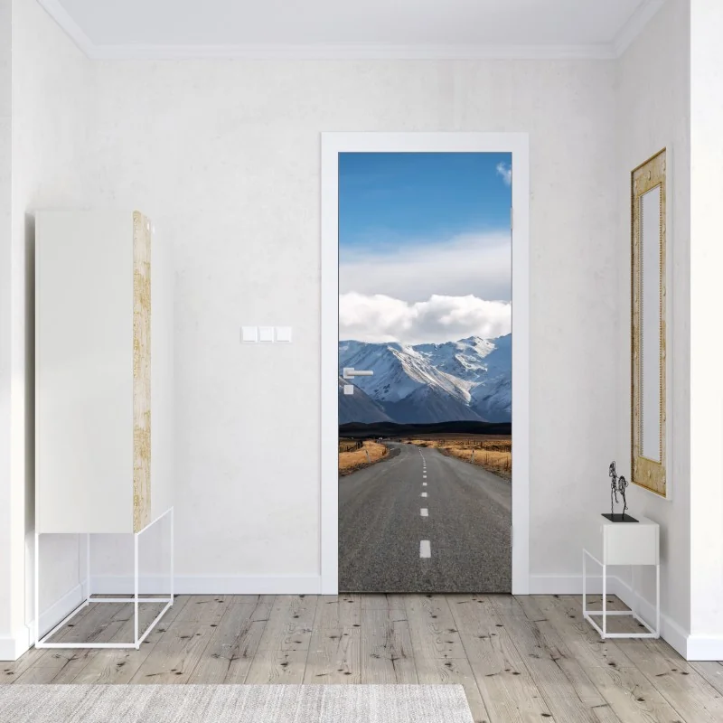 Naklejka na drzwi droga prowadząca do ośnieżonych gór, Nowa Zelandia – Wallissimo® Naklejka na drzwi droga prowadząca do ośnieżonych gór, Nowa Zelandia – Wallissimo®
