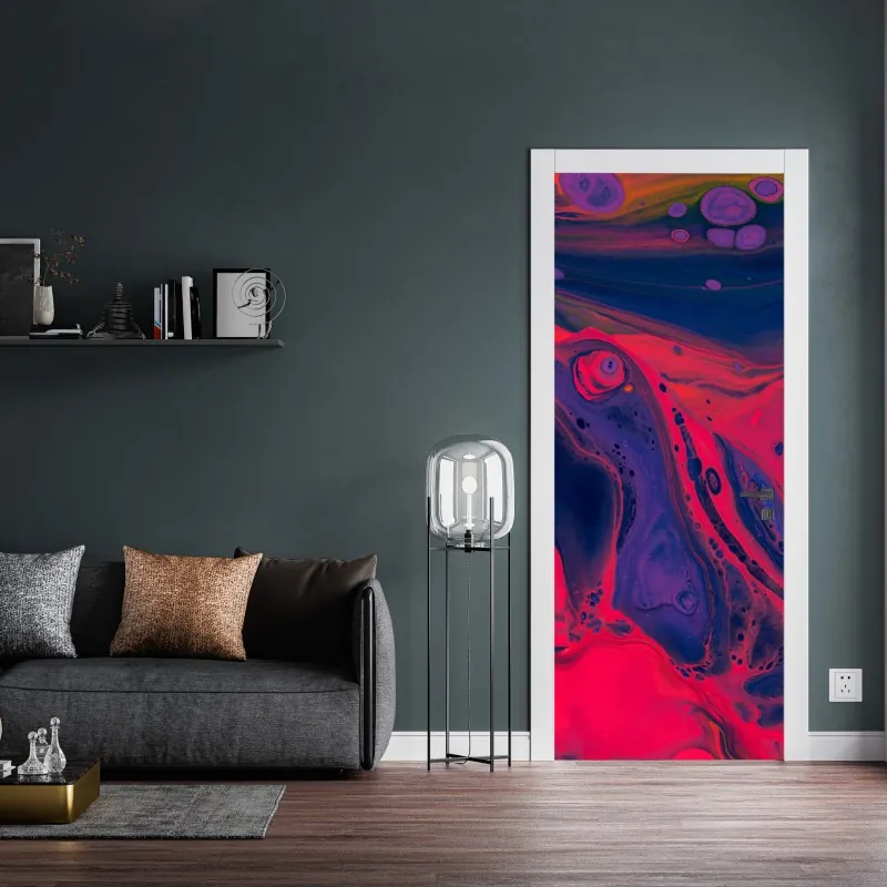 Naklejka na drzwi żywa różowa abstrakcja płynna – Wallissimo® Naklejka na drzwi żywa różowa abstrakcja płynna – Wallissimo®