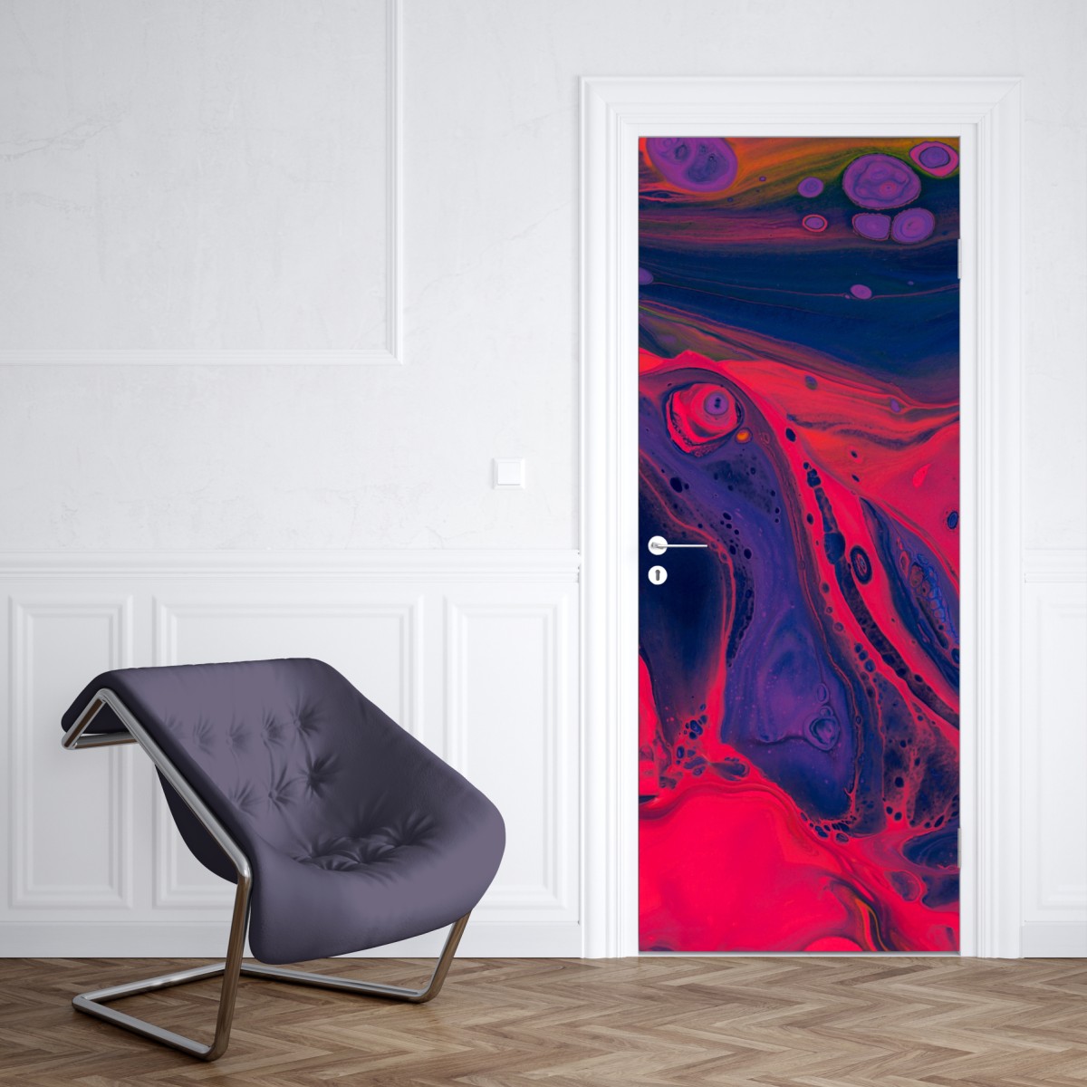 Naklejka na drzwi żywa różowa abstrakcja płynna – Wallissimo® Naklejka na drzwi żywa różowa abstrakcja płynna – Wallissimo®