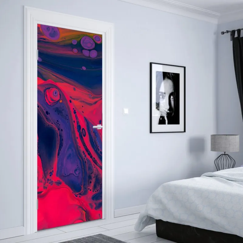 Naklejka na drzwi żywa różowa abstrakcja płynna – Wallissimo® Naklejka na drzwi żywa różowa abstrakcja płynna – Wallissimo®