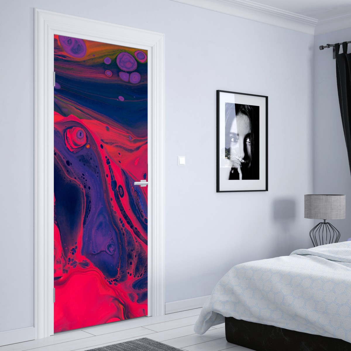 Naklejka na drzwi żywa różowa abstrakcja płynna – Wallissimo® Naklejka na drzwi żywa różowa abstrakcja płynna – Wallissimo®