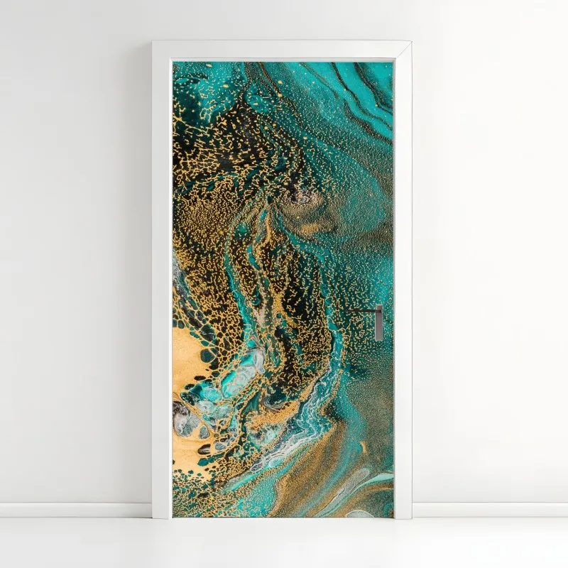 Naklejka na drzwi złoto-czarny marmurowy wir abstrakcyjny – Wallissimo®