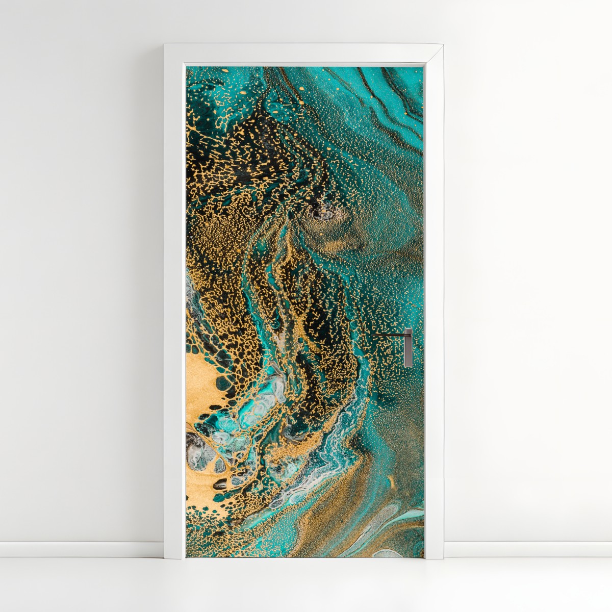 Door sticker turquoise and gold fluid swirl