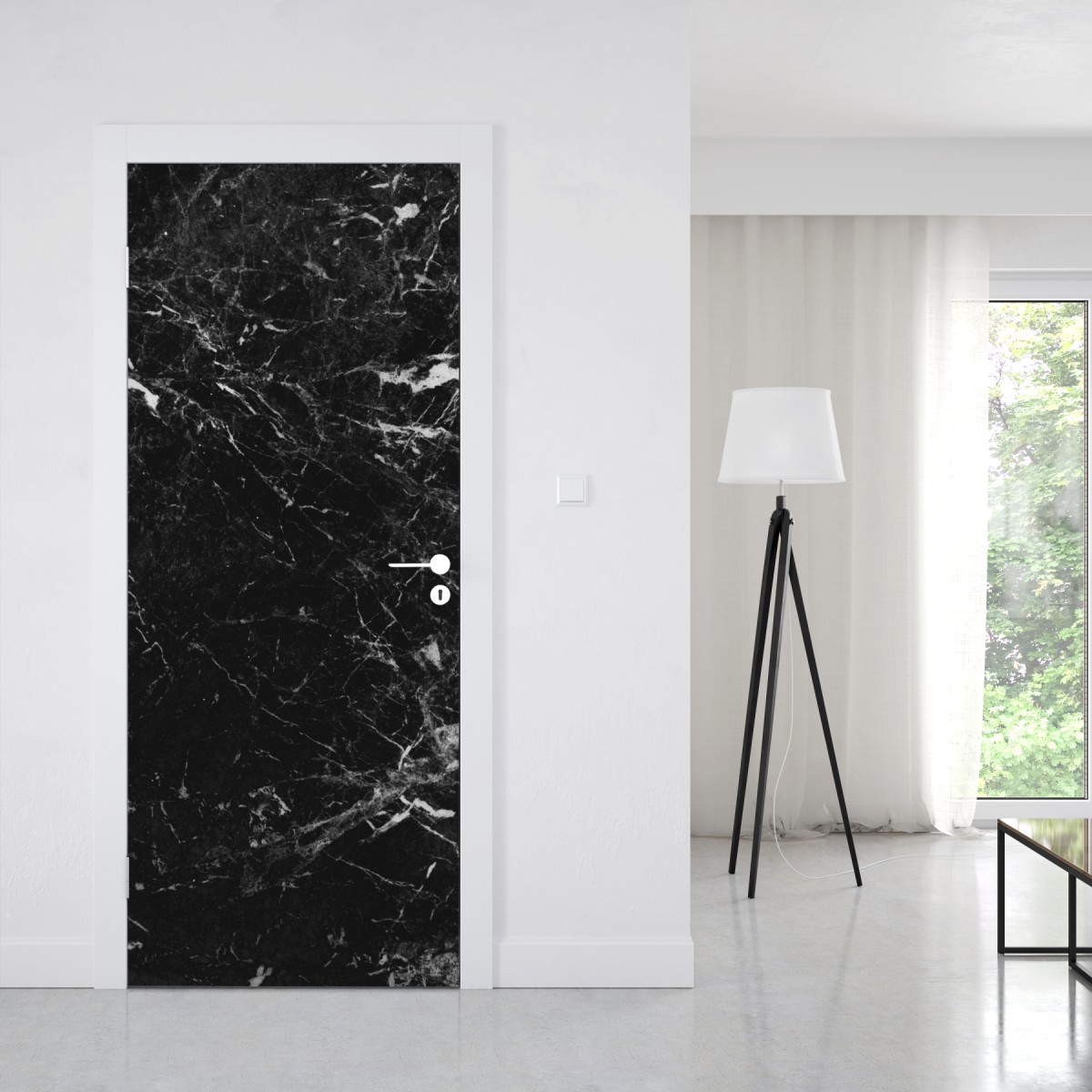 Naklejka na drzwi czarny marmur z białymi żyłkami – Wallissimo® Naklejka na drzwi czarny marmur z białymi żyłkami – Wallissimo®