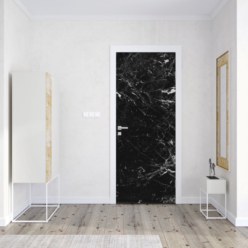 Naklejka na drzwi czarny marmur z białymi żyłkami – Wallissimo® Naklejka na drzwi czarny marmur z białymi żyłkami – Wallissimo®