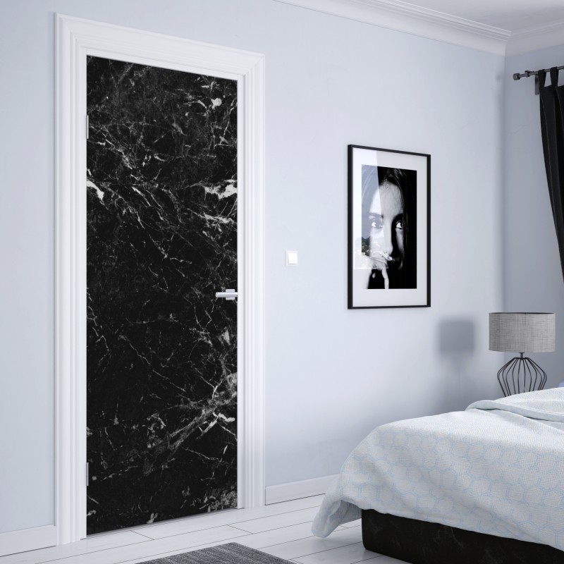 Naklejka na drzwi czarny marmur z białymi żyłkami – Wallissimo® Naklejka na drzwi czarny marmur z białymi żyłkami – Wallissimo®