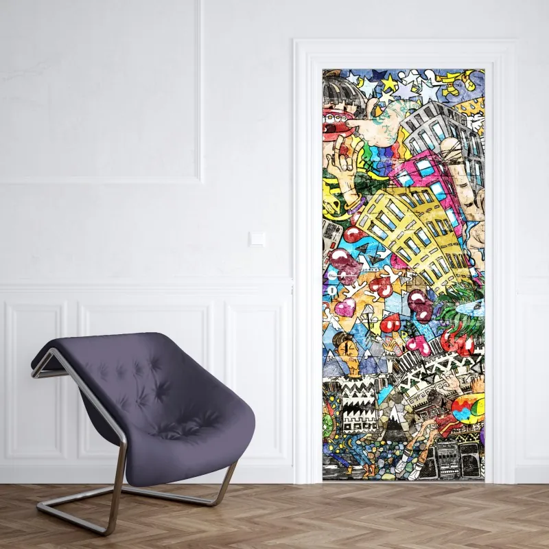 Naklejka na drzwi niebieski wzór ze spiralami – Wallissimo®