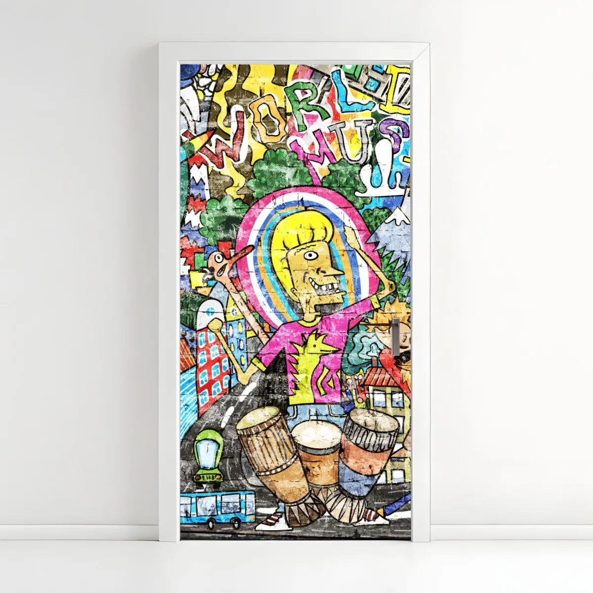 Naklejka na drzwi kolorowy mural uliczny – Wallissimo® Naklejka na drzwi kolorowy mural uliczny – Wallissimo®